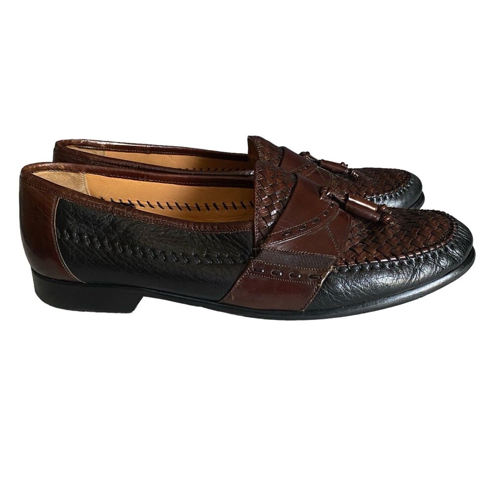 Mezlan Slip On Shoes Loafer Woven Dress Sz 11 Brown Black Leather Woven Casual